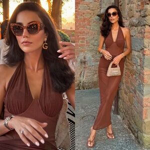 Camila Coelho Carolina Midi Dress in Brown Size Small NEW!